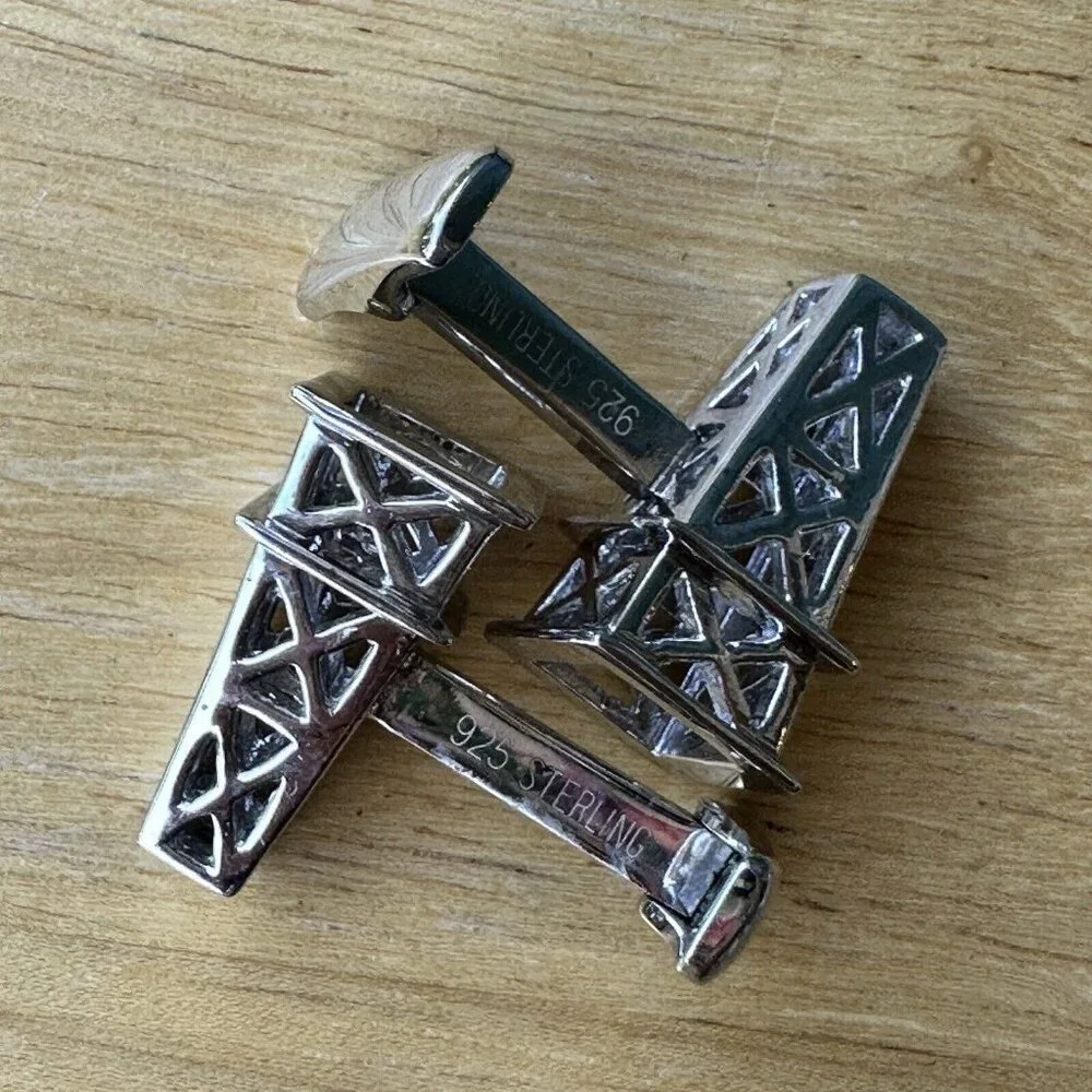 Ravi Ratan Signed Oil Drilling Rig Cufflinks 1 Inch‎ Energy Sterling 16.1 Grams
